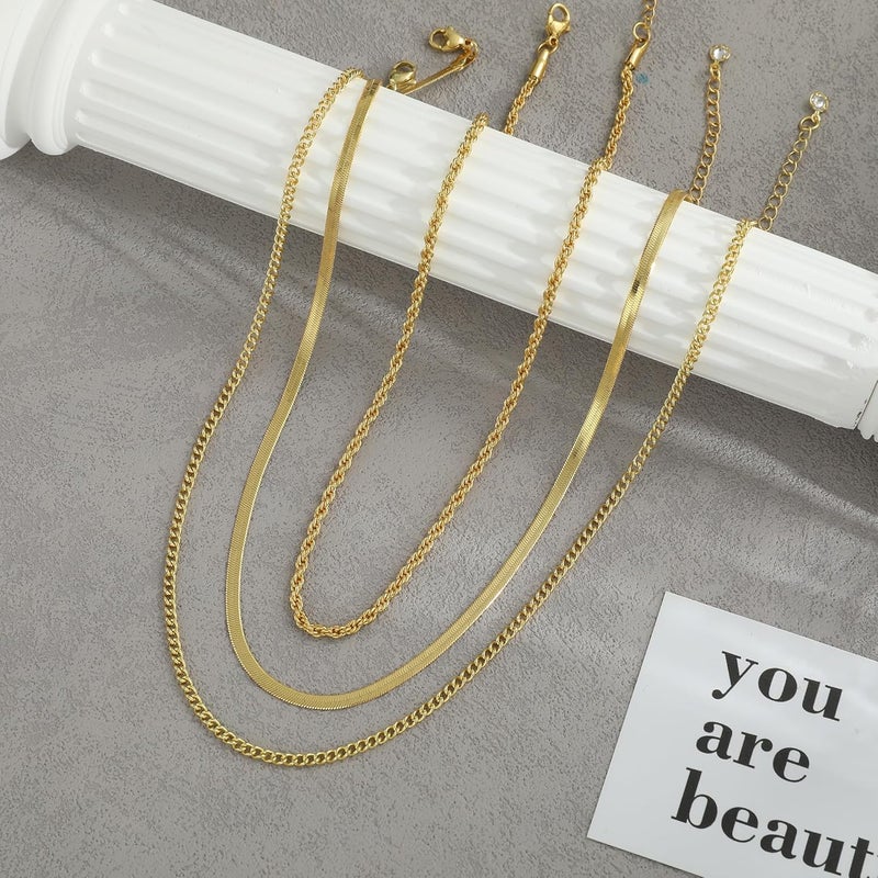 Dodder Store Gold Layered Necklaces for Women, 14K Gold Plated Dainty Gold Chain Choker Necklace Stack, Herringbone Gold Necklaces Set - Image 5